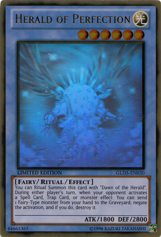 herald of perfection deck yugioh : GLD5-EN030 Limited Ed Gold Ghost Rare Card - ( Gold Series 5 You will receive the 1st Edition version of this card. Konami has made a Herald